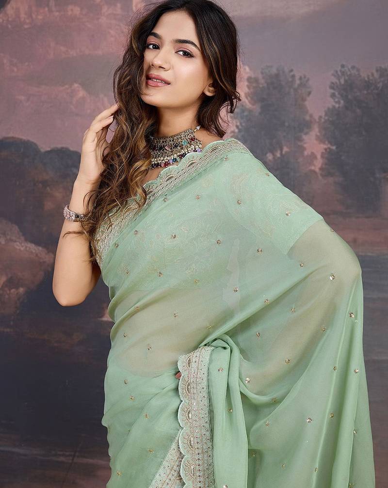 Olive embroidered  sarees