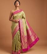 Pista green satin woven saree with blouse