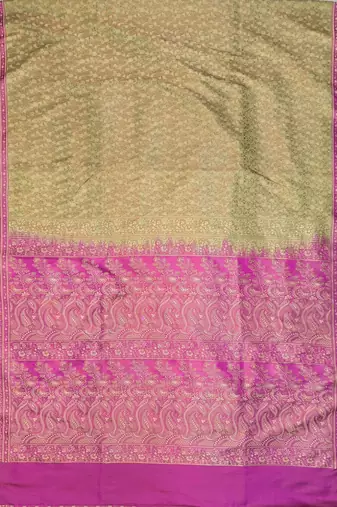 Pista green satin woven saree with blouse