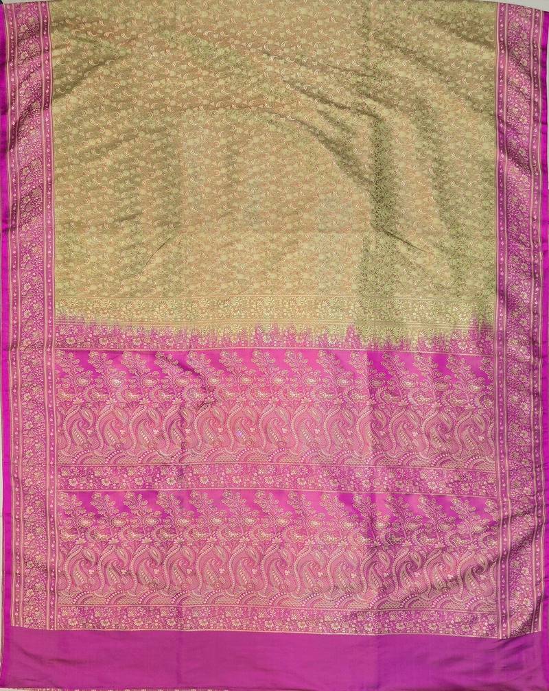 Pista green satin woven saree with blouse