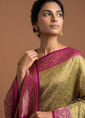Pista green satin woven saree with blouse 5