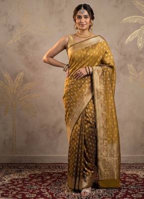 Mustard katan silk woven saree with blouse 1