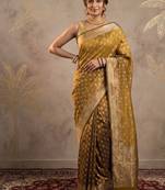 Mustard katan silk woven saree with blouse