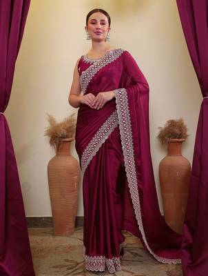 Burgundy ethnic embroidered saree 1