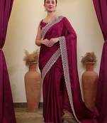 Burgundy ethnic embroidered saree