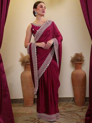 Burgundy ethnic embroidered saree 2