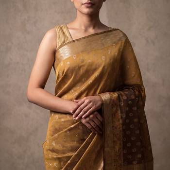 Mustard katan silk woven saree with blouse 3