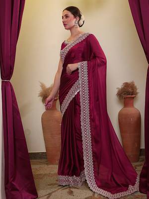 Burgundy ethnic embroidered saree 3