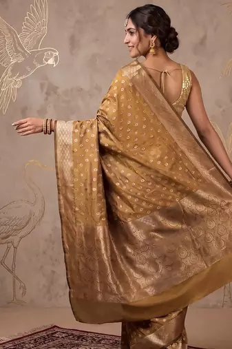 Mustard katan silk woven saree with blouse