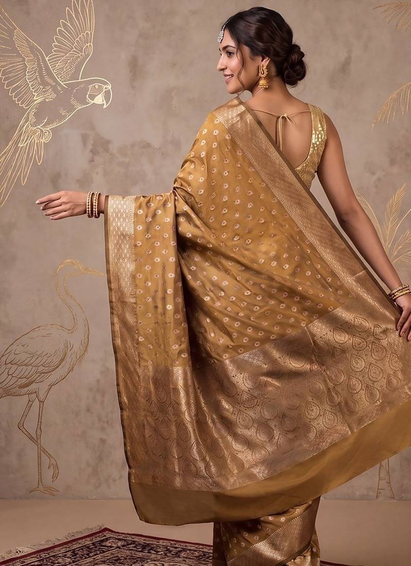Mustard katan silk woven saree with blouse