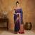 Navy blue silk blend woven saree with blouse