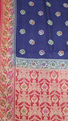 Navy blue silk blend woven saree with blouse 2
