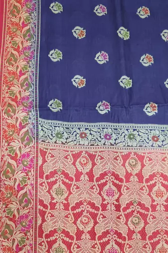Navy blue silk blend woven saree with blouse