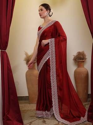 Maroon ethnic embroidered saree 1