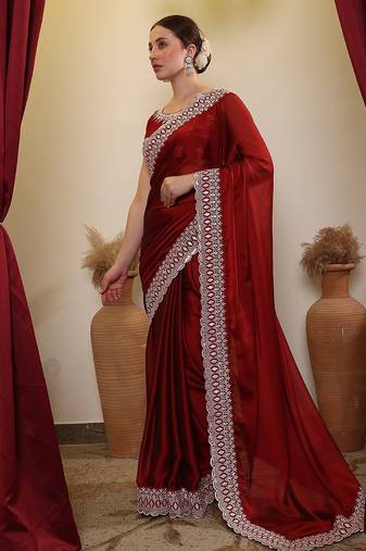 Maroon ethnic embroidered saree