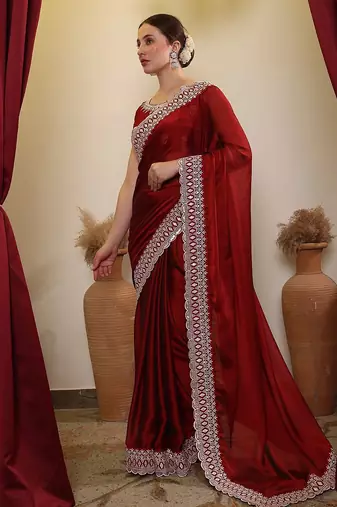 Maroon ethnic embroidered saree