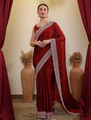 Maroon ethnic embroidered saree 2