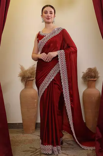 Maroon ethnic embroidered saree