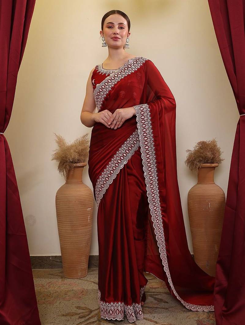 Maroon ethnic embroidered saree