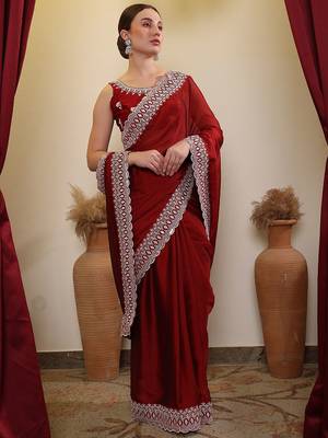 Maroon ethnic embroidered saree 3