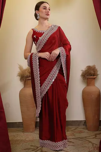 Maroon ethnic embroidered saree