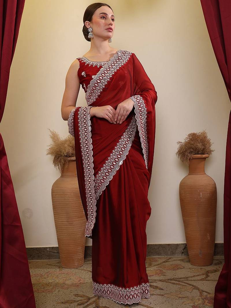 Maroon ethnic embroidered saree