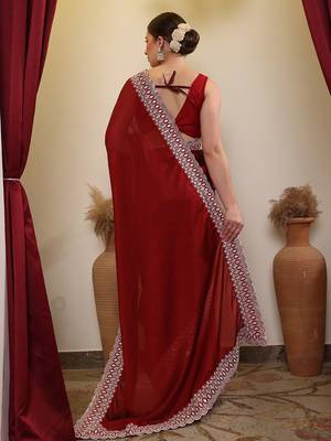 Maroon ethnic embroidered saree 4