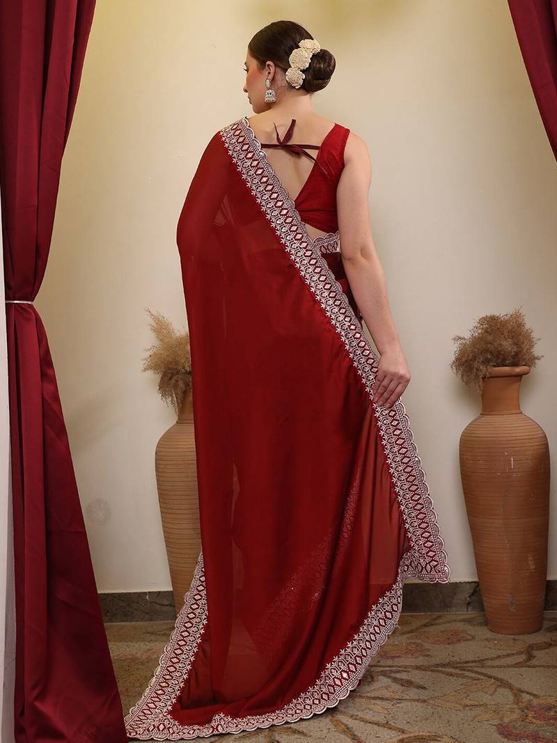 Maroon ethnic embroidered saree