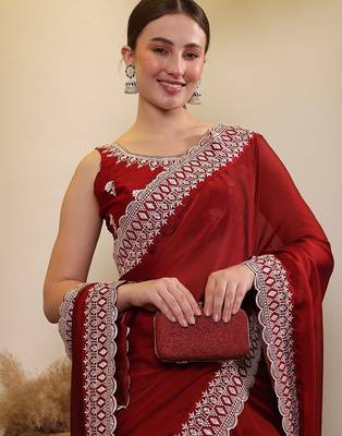 Maroon ethnic embroidered saree 5
