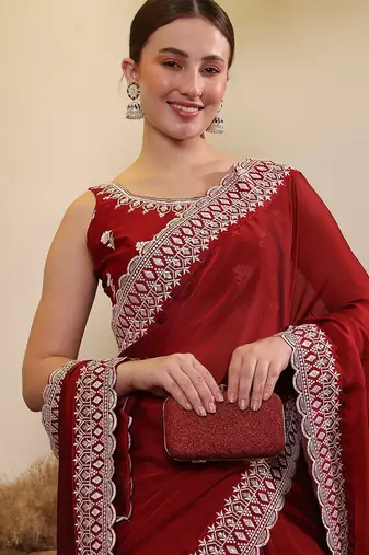 Maroon ethnic embroidered saree
