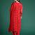 Red embroidered silk chiffon kurta trouser dupatta set