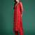 Red embroidered silk chiffon kurta trouser dupatta set