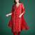 Red embroidered silk chiffon kurta trouser dupatta set