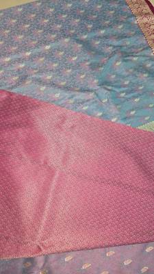 Sky blue satin woven saree with blouse 2