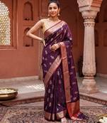 Megenta katan silk woven saree with blouse
