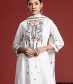 White embroidered pure cotton kurta trouser dupatta set