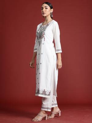 White embroidered pure cotton kurta trouser dupatta set 2