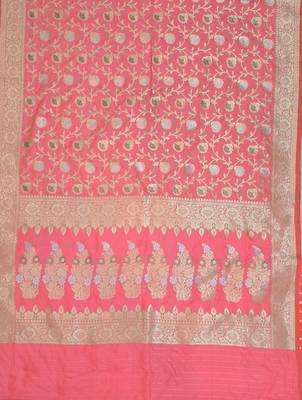 Pink katan silk woven saree with blouse 2