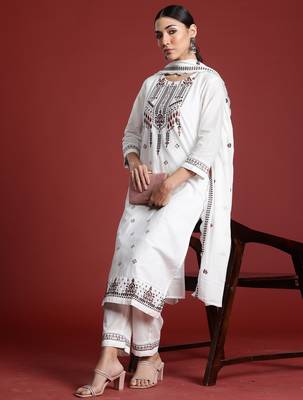 White embroidered pure cotton kurta trouser dupatta set 4