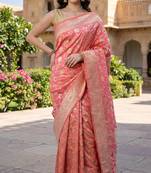 Pink katan silk woven saree with blouse
