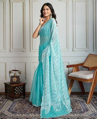 Turquoise embellished embroidered saree 3