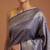 Navy blue satin woven saree with blouse