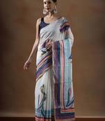 White printed cotton sarees
