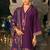 Purple embroidered silk blend kurta trouser dupatta set