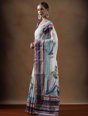 White printed cotton sarees 2