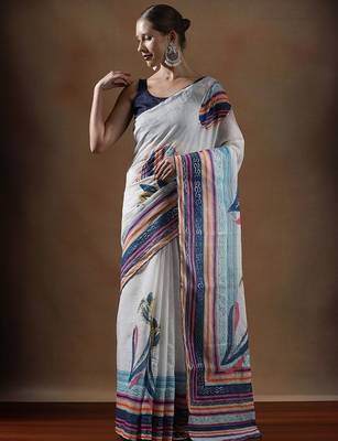 White printed cotton sarees 4