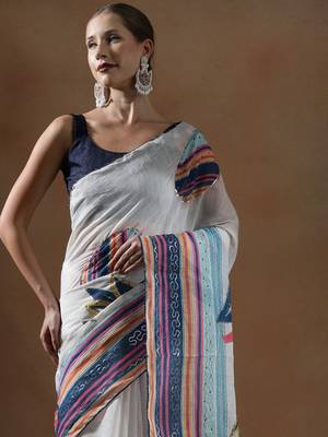 White printed cotton sarees 5