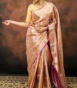 Pink pure tissue woven saree with blouse