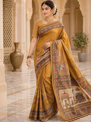 Mustard warli silk blend saree 2