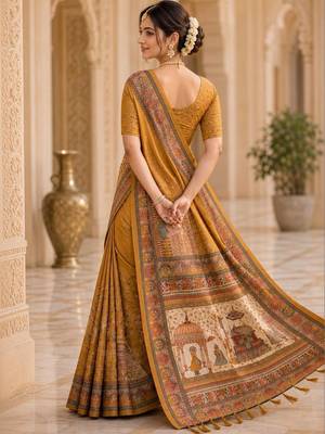 Mustard warli silk blend saree 3